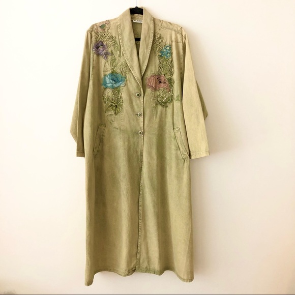 ⚡️Vintage⚡️Marilu Italian Long Embellished Denim Coat - Picture 1 of 13